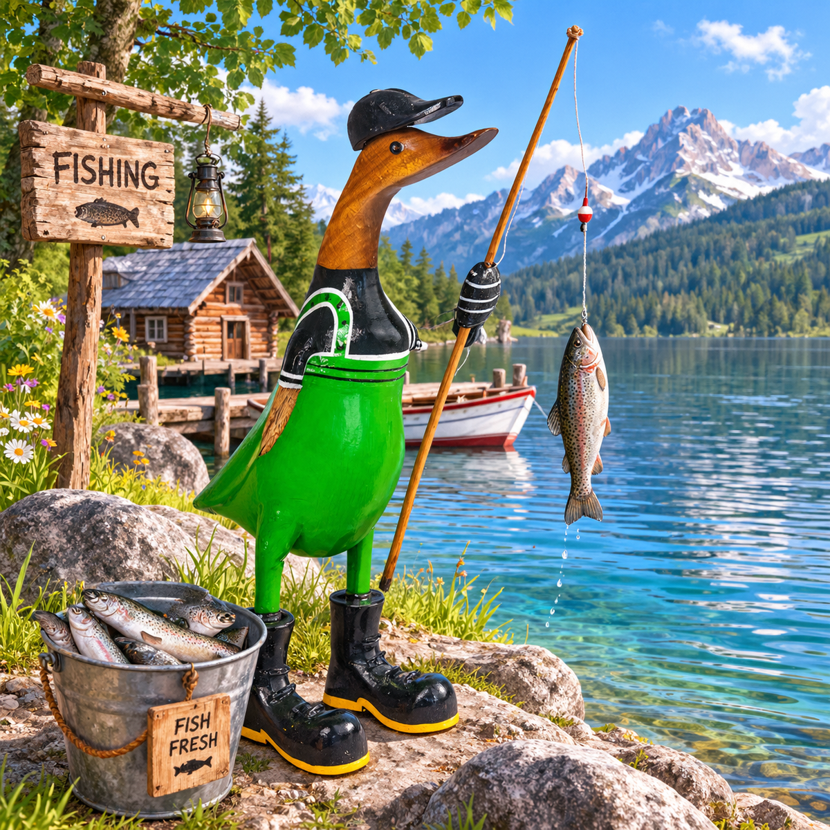 Pato de madera - pescador