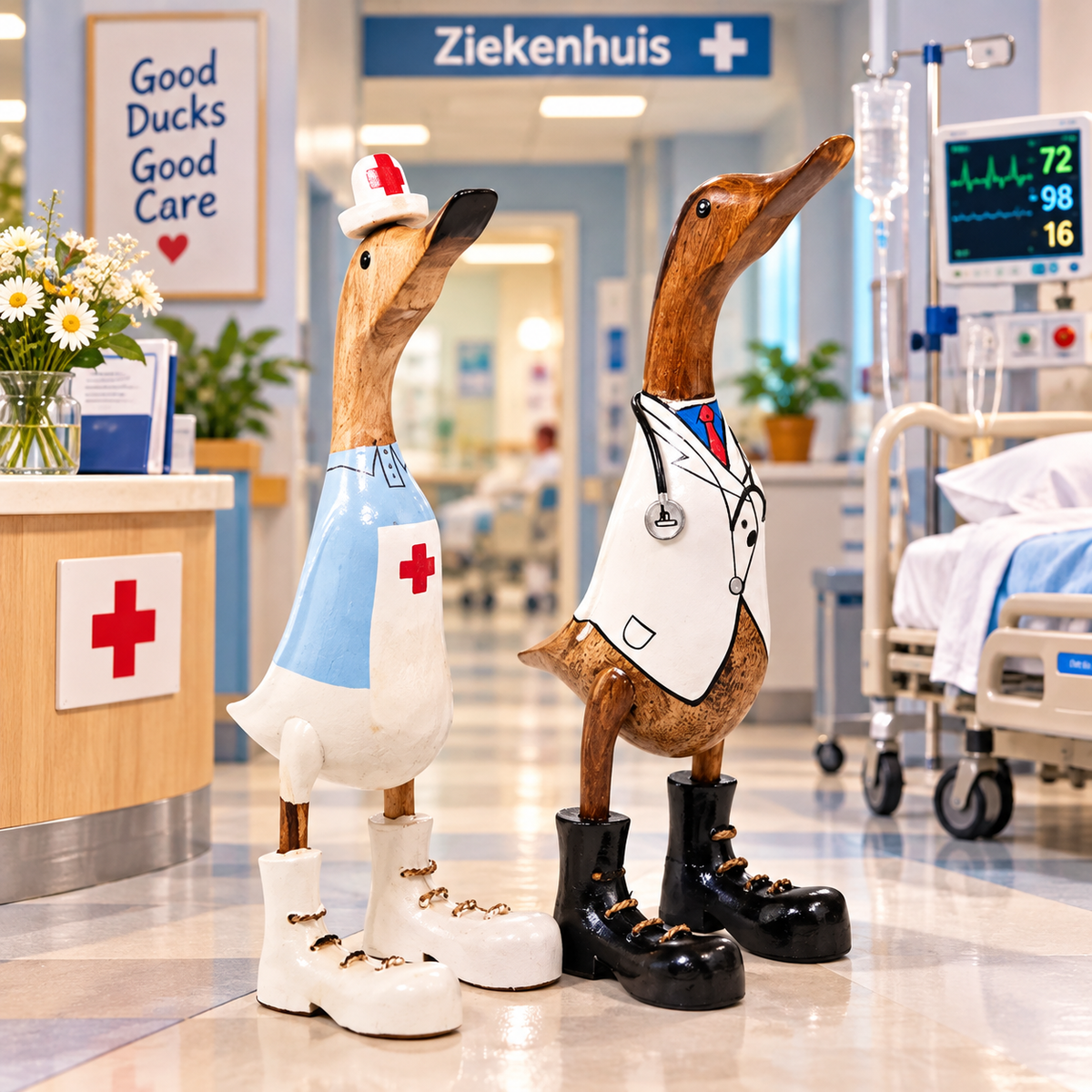 Set de patos de madera: doctor y enfermera