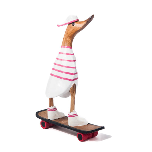 Houten eend - skateboard roze