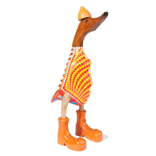Houten eend - kleurrijke stippen geel/oranje