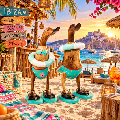 Set de patos de madera - ropa de playa con chanclas