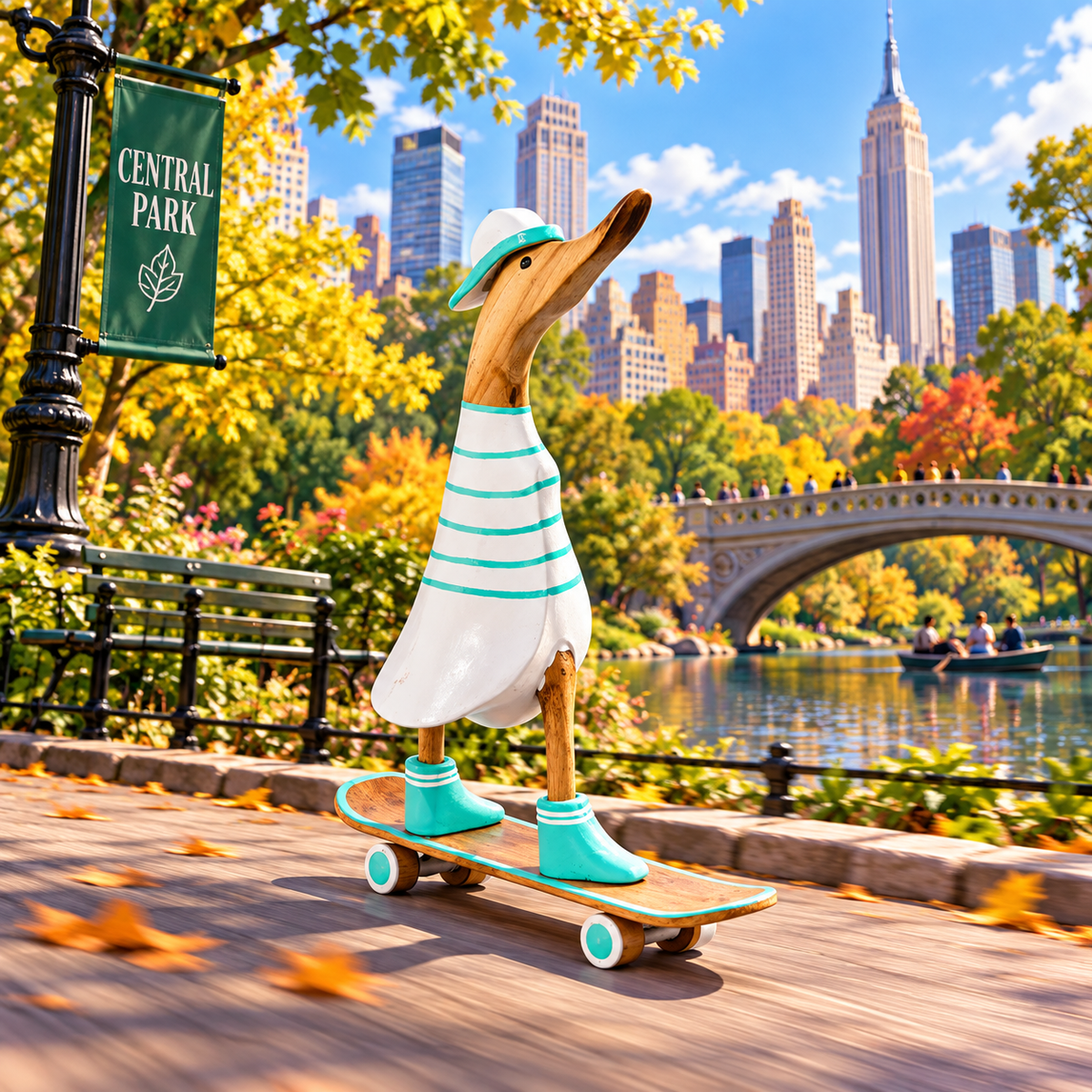 Canard en bois - skateboard turquoise